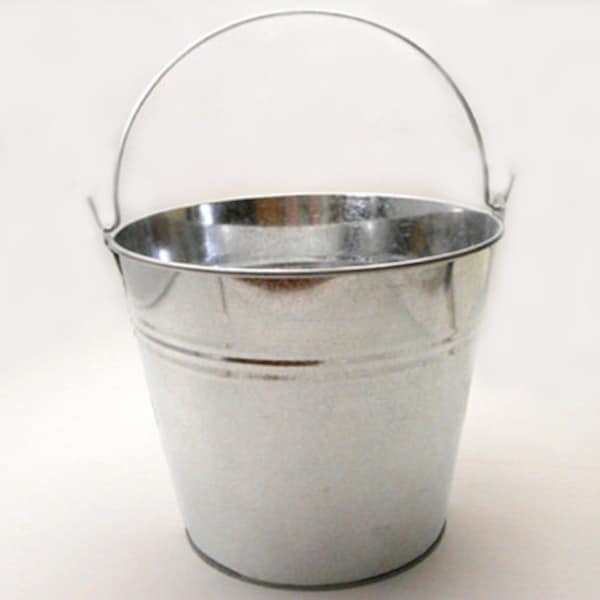 Metal Bucket - 6 1/2 inch silver galvanized metal bucket, rustic wedding decor, flower girl bucket, silver metal pail, bucket list party