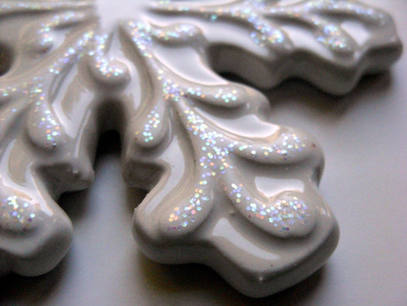 Ceramic Snowflake Ornament Christmas snowflake decor, winter wedding decor, sparkly ornament, white snowflake, ceramic keepsake ornament image 3
