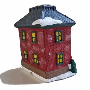 Christmas Village House Town Hall figurine, brick house, lighted Christmas decor, ceramic village, holiday village houses, gift under 35 image 5