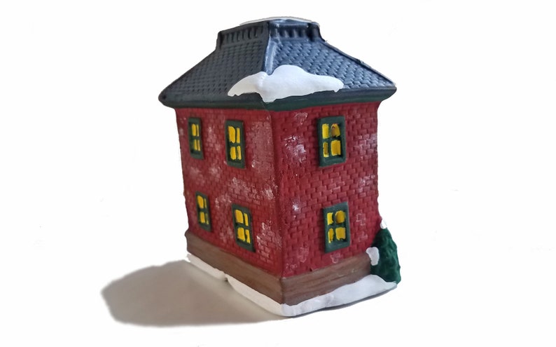 Christmas Village House Town Hall figurine, brick house, lighted Christmas decor, ceramic village, holiday village houses, gift under 35 image 5