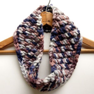 Chunky Knit Wool Cowl - purple, mauve, gray scarf, neckwarmer, merino wool, alpaca, Plymouth yarn