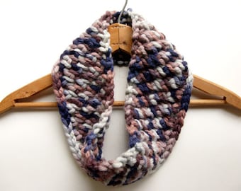 Chunky Knit Wool Cowl - purple, mauve, gray scarf, neckwarmer, merino wool, alpaca, Plymouth yarn