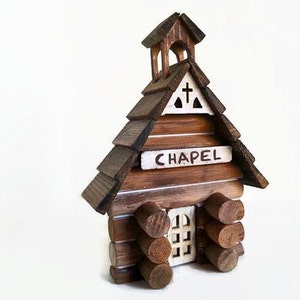 Ornement d’église - église de Noël, chapelle de mariage, église de cabane en rondins, petite église brune, Noël rustique, cadeau de pasteur, cadeau de moins de 35 ans