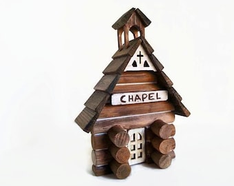 Church Ornament - Christmas church, wedding chapel, log cabin church, little brown church, rustic Christmas, pastor gift, gift under 35