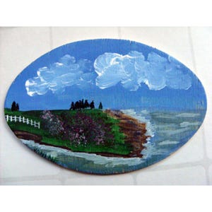 Miniature Painting - Coastal art, beach art, nautical art, Maine coast, miniature art, wood painting, OOAK painting, art gift under 20