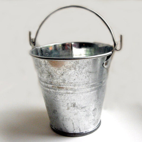 Galvanized Bucket - 5 inch silver metal bucket, stainless steel bucket, flower girl bucket, rustic wedding decor, bucket planter, metal pail