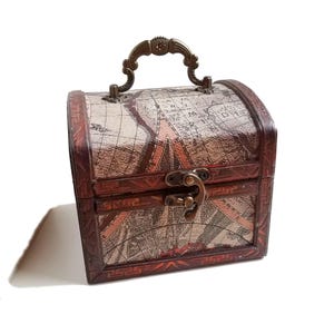 Baúl de madera: caja de mapas, caja de valet para hombres, caja de viaje para bodas, bolso de madera, cofre del tesoro, cofre de madera pequeño, caja de recuerdos, caja de joyería pequeña