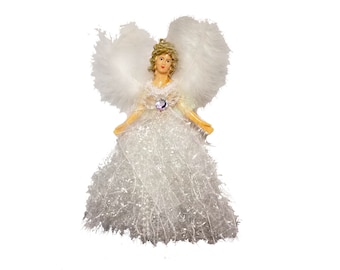 Angel Ornament  - 9" high angel, Victorian angel in white, angel wings, angel Christmas ornament, memorial angel, angel gift under 20