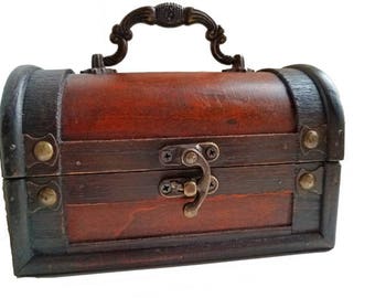 Wood Chest - Brown wood trunk, wedding advice box, men's valet box, pirate treasure chest, small wood purse, small wood box, recipe box