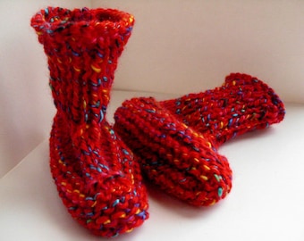 Red Baby Socks - Knit baby socks, red baby booties, baby socks, baby booties, baby shower gift, new baby gift, multicolor yarn