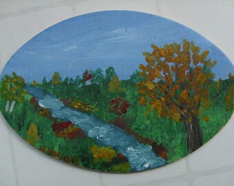 Miniature Original Painting - Autumn painting, river painting, miniature art painting, affordable art, collectible art, OOAK art