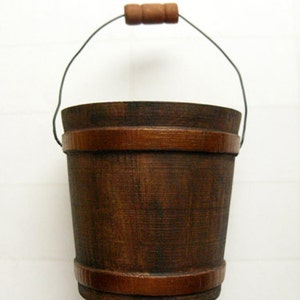 Wood Bucket - Rustic bucket, autumn decor, fall wedding, winter wedding party favor, 3" high copper bucket, 18" doll accessory
