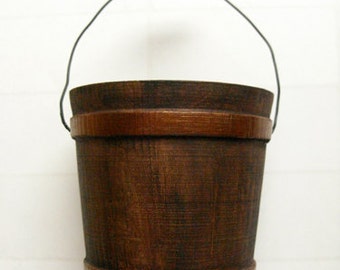Wood Bucket - Rustic bucket, autumn decor, fall wedding, winter wedding party favor, 3" high copper bucket, 18" doll accessory