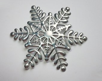 Metal Snowflake Ornaments - Silver snowflake metal ornaments, set of 3, winter wedding snowflake decor, gift tie-on, gift under 15