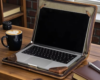 Personalisierte Echtleder MacBook Tasche, individuell gravierte Laptophülle, Business Professional Cover