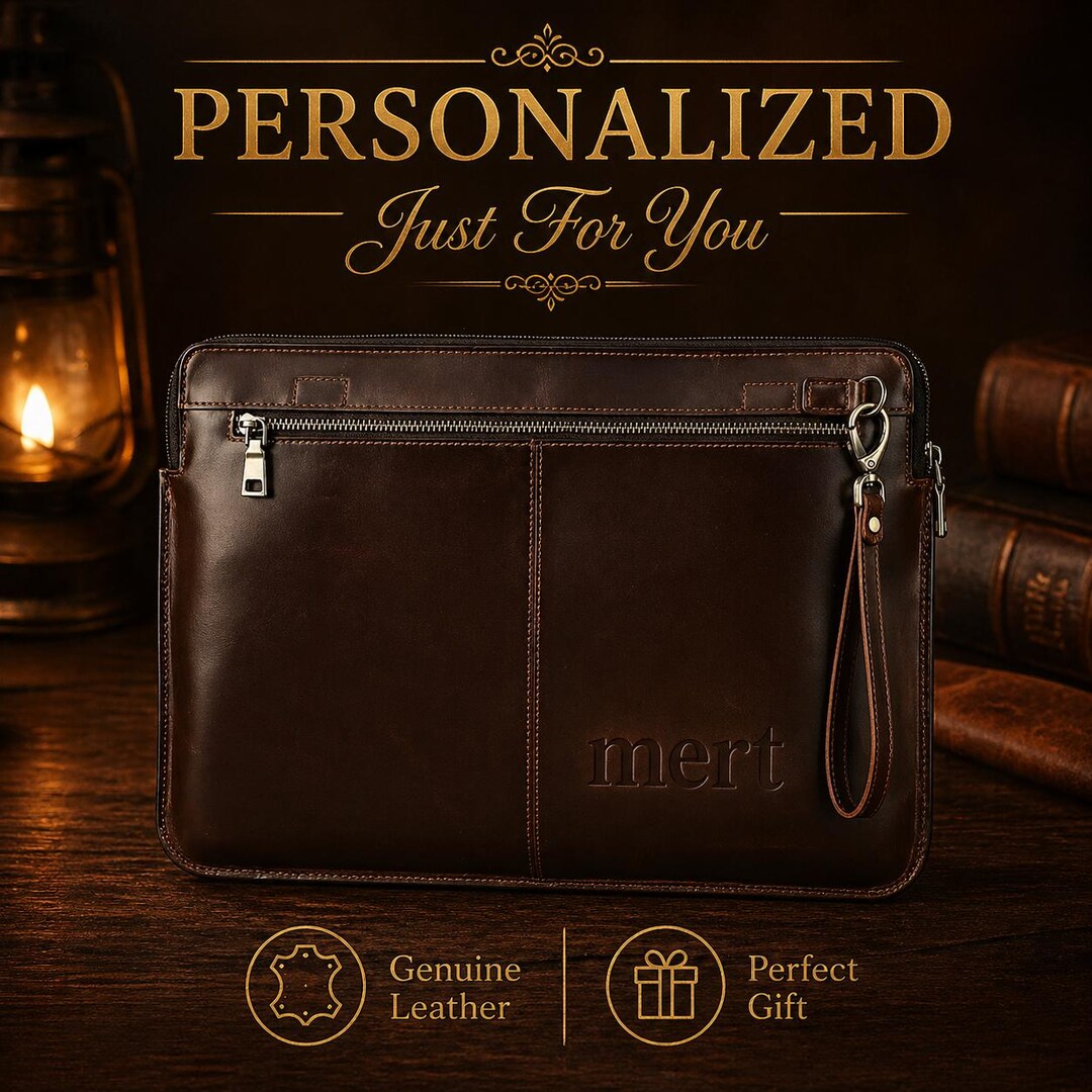 Personalized Genuine Leather Laptop Sleeve 16 Inch, Custom MacBook Dell ...