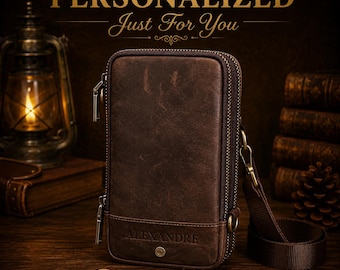 Leder Handytasche mit persönlicher Gravur, Geschenk für Papa Gürteltasche