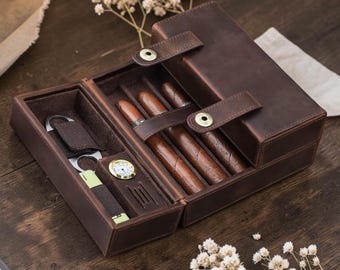 Zigarren-Humidor-Etui aus Leder mit individueller Gravur, Geschenk für Papa für 7 Zigarren