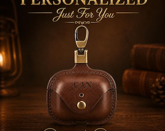 Personalized Leather AirPods Pro Case, Custom Name Earbuds Cover with Hook