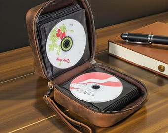 Personalisierte CD DVD-Hülle aus echtem Leder, 52 Disc Organizer Album, Geschenk für ihn