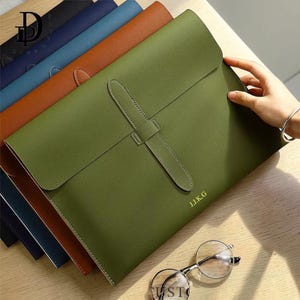 Funda personalizada de piel sintética para portátil y bolsa para documentos – Organizador de archivos A4 con nombre personalizado – Portafolio empresarial