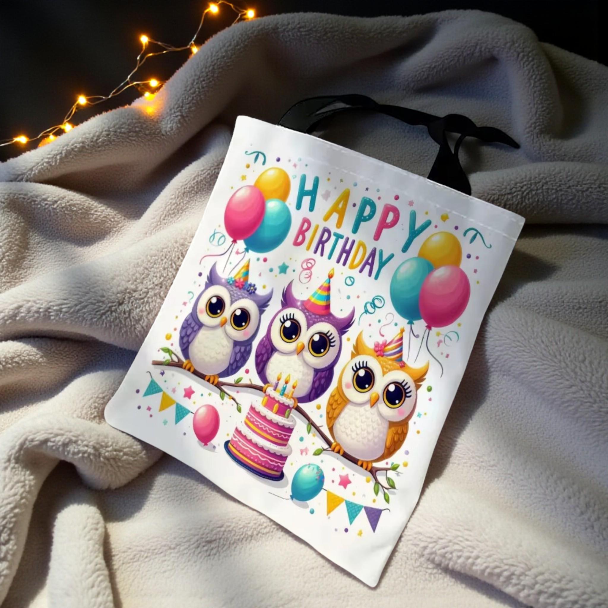 Owl Print Tote Bag &ndash; Foldable Linen Shoulder Bag for Women, Teachers & Friends