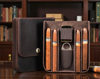 Vatertagsgeschenk für Papa, personalisierte Lederzigarrenetui, kundenspezifischer Reise-Humidorhalter für 4 Zigarren, Geschenk für Ehemann