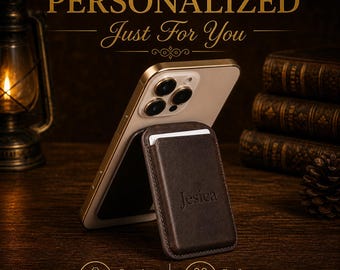 Personalisierter Leder MagSafe Brieftaschenständer, echter iPhone Kartenhalter, benutzerdefinierte Gravur