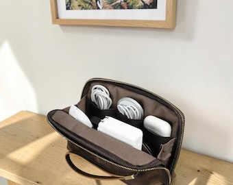 Personalisierte Leder Tech Organizer Beutel, echte Rindsleder Gadget Clutch Bag