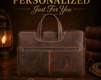 Leather Laptop Briefcase 13-16 Inch Custom Name MacBook Bag