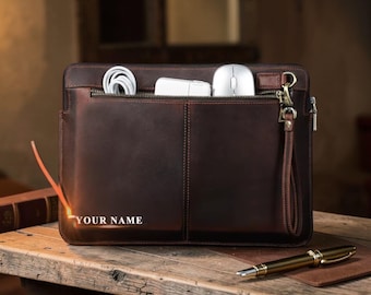 Funda personalizada de cuero Crazy Horse para MacBook – Funda para portátil grabada a medida