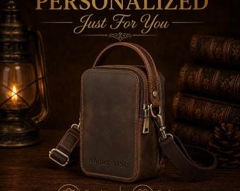 Vatertagsgeschenk für Papa, personalisierte Handytasche aus Leder, Crossbody Gürteltasche, Geschenk für Ihn