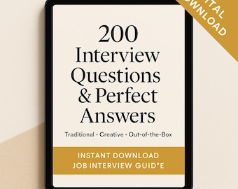 200 domande e risposte per colloqui (tradizionali + creativi) / PDF digitale / Kit di preparazione al lavoro