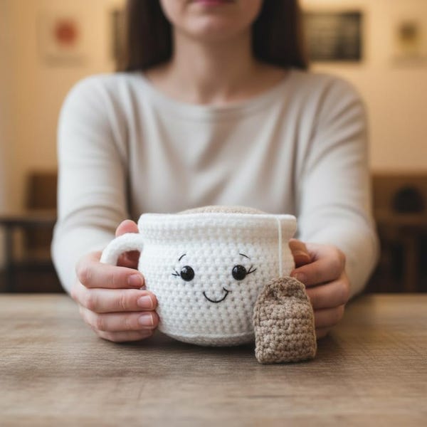 Wzór na szydełkową filiżankę do herbaty i kawy Kawaii Amigurumi | Pluszowa zabawka DIY (wzór w formacie PDF)