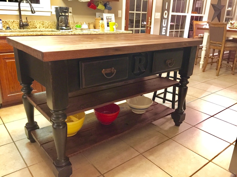 The Monogrammed Butcher Block Kitchen Island - Etsy Canada