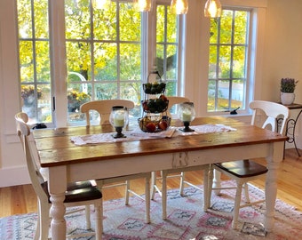 6 Foot Classic Style Farmhouse Table with Optional Family Letter Monogram Handmade with Reclaimed Barn Wood