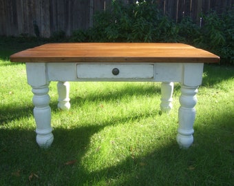 The Petite Farmhouse Coffee Table With Drawer - Handmade with Reclaimed Wood by Arcadian Cottage