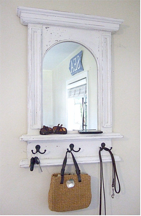 The White Arch Mirror With Shelf Hooks Handmade French Arch Mirror With Shelf Hooks Handmade