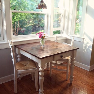 The Petite Farmhouse Table Handmade with Reclaimed Barn Wood with Optional Drawer image 1