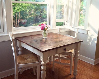 The Petite Farmhouse Table Handmade with Reclaimed Barn Wood with Optional Drawer