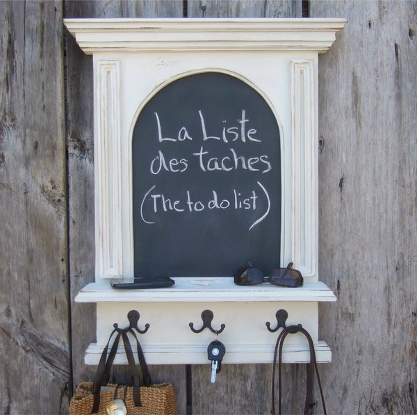 The French Architectural Arch Chalkboard With Shelf and Key Hooks