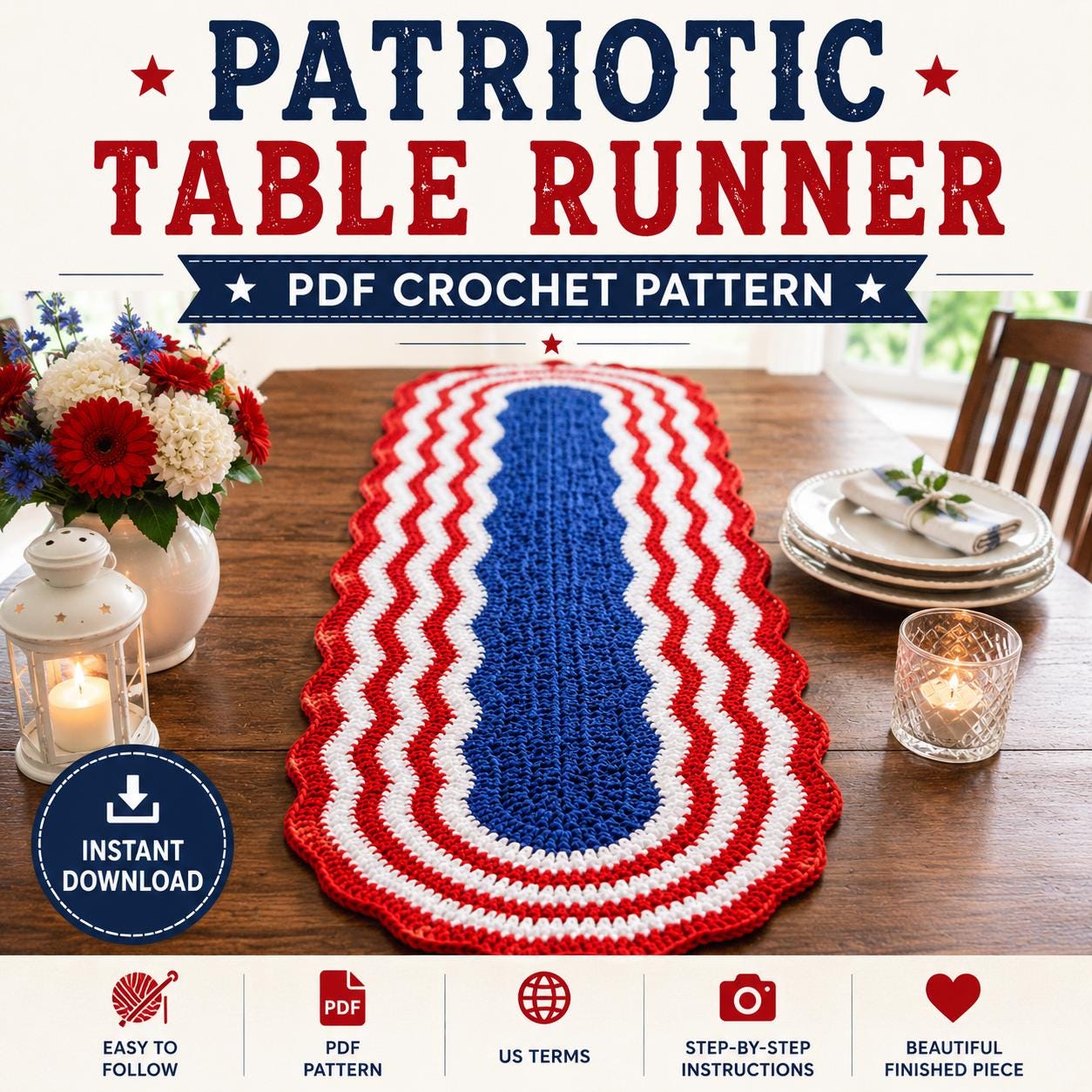 Patriotic Crochet Table Runner Pattern