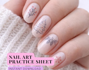 Cartões de Prática de Unhas Decoradas para o Inverno | Arte Linear Minimalista (PDF)