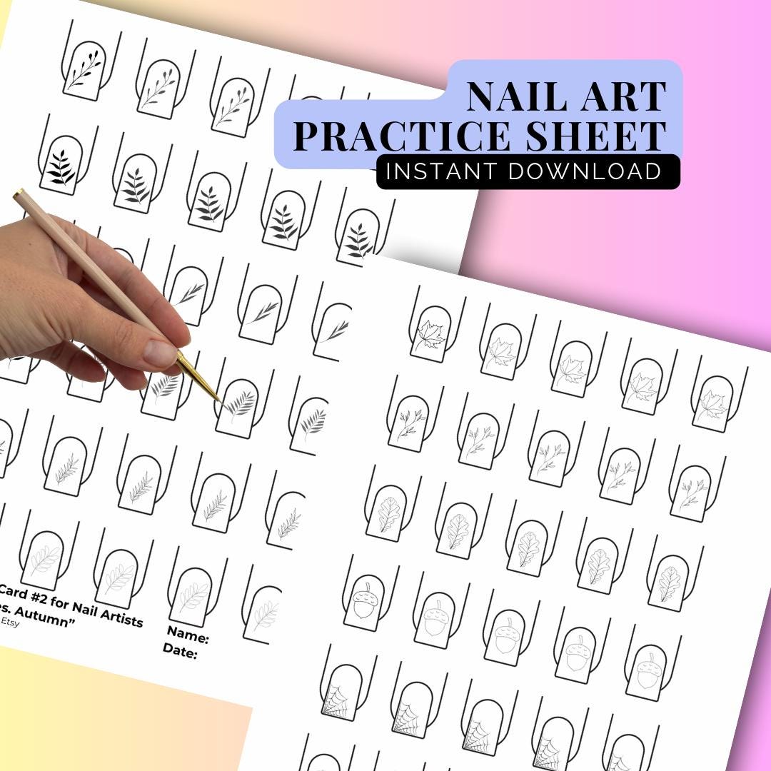 Nail Art Practice Sheets | Training Cards for Nail Artists | Printable ...