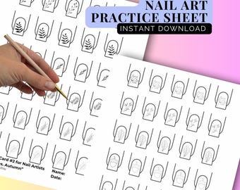 Nail Art Practice Sheets | Training Cards for Nail Artists | Printable Templates | Manicure Drawing
