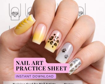 Folhas de Prática de Nail Art | Cartões de Treinamento para Artistas de Unhas | Modelos para Imprimir | Desenho de Manicure