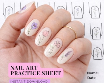 Flowers Nail Art Practice Sheet, Spring Mini Designs (PDF Download A5/US Letter)