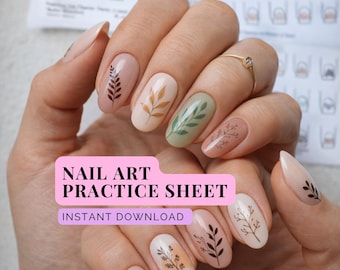 Folhas de Prática de Nail Art | Cartões de Treinamento para Artistas de Unhas | Modelos para Imprimir | Desenho de Manicure