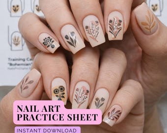 Nail Art Practice Sheets Bohemian | Training Cards for Nail Artists | Printable Templates | Manicure Drawing
