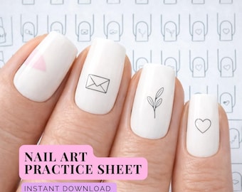 Folhas de Prática de Nail Art | Cartões de Treinamento para Artistas de Unhas | Modelos para Imprimir | Desenho de Manicure